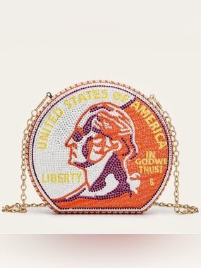 Stunning Rhinestone Washington Quarter Clutch Purse Unique. NEW